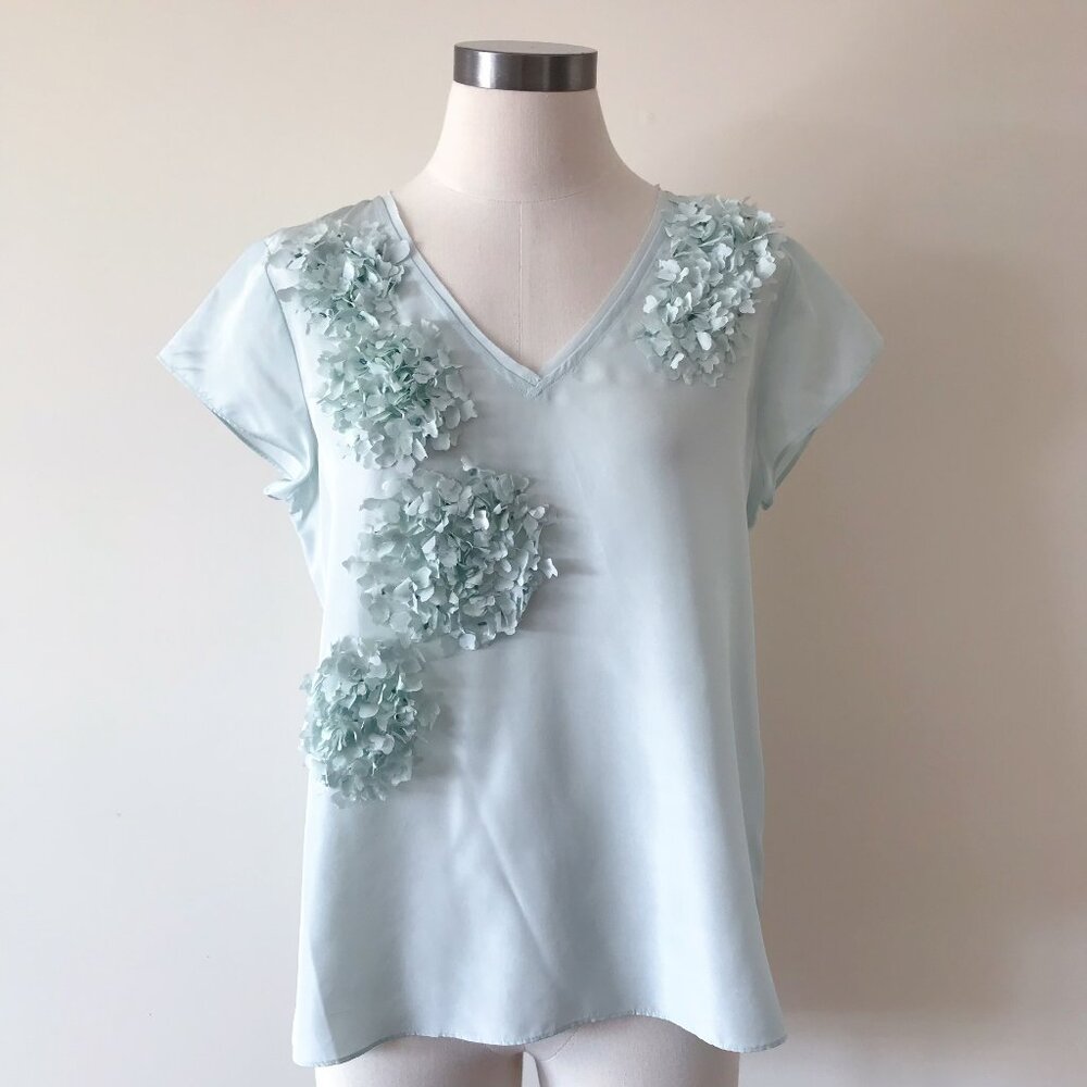 Talbots silk blouse floral silk shirt baby blue